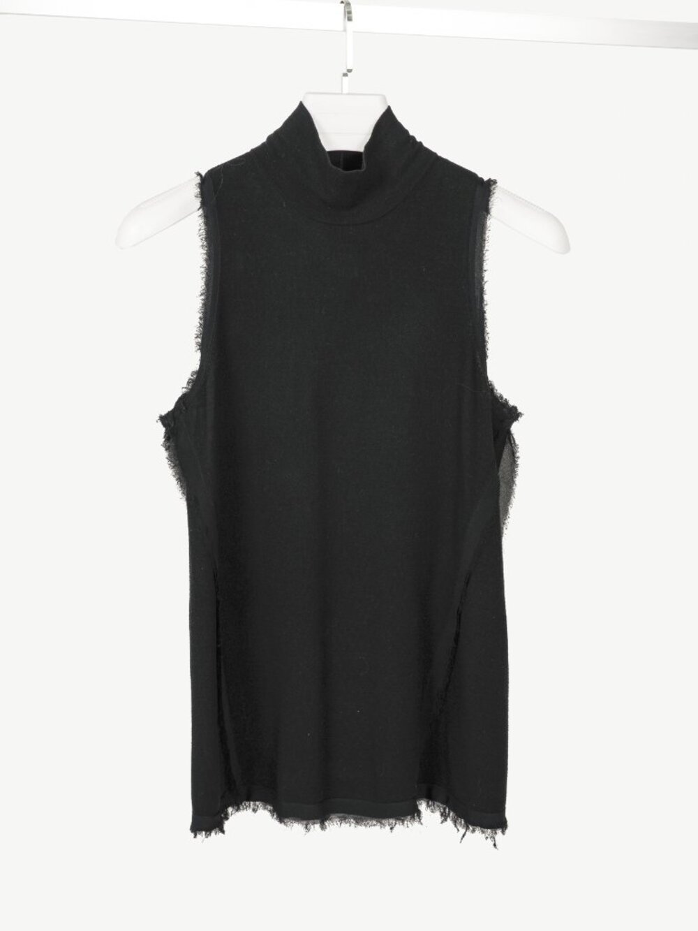 Donna Karan New York 30 Years Black Viscose Frayed-Trim Sleeveless Turtleneck